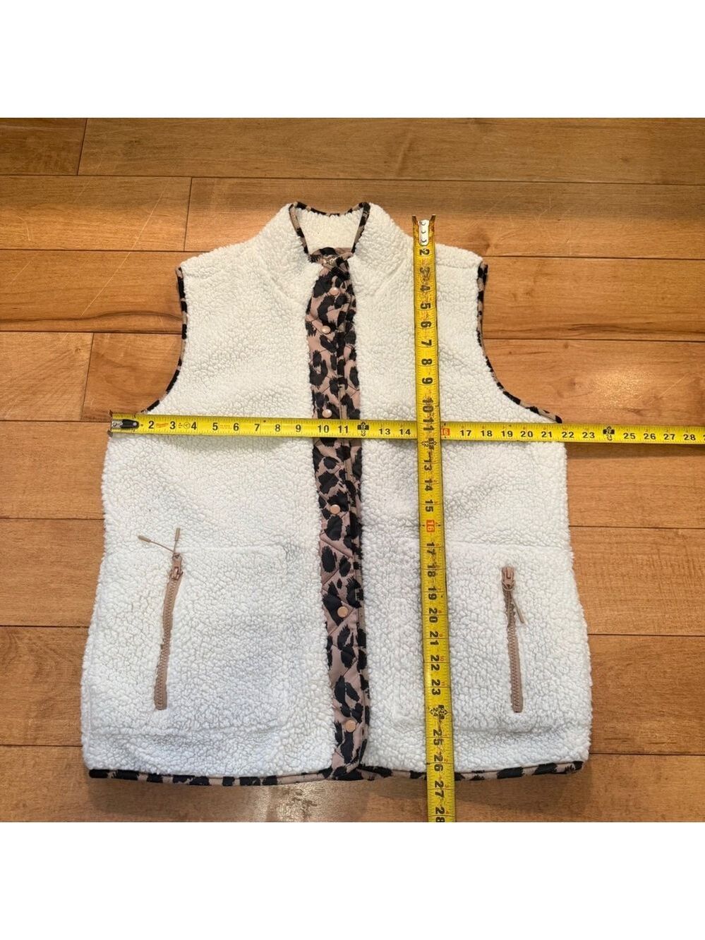 Como Vintage Womens Sherpa Fleece Vest Leopard Print Cream White Size Large Vibe - Picture 5 of 5